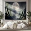 Full Moon Forest Tapestry Misty Pine Mountain Wall Hanging Dark Nature Landscape Celestial Gothic Woodland Wall Decor