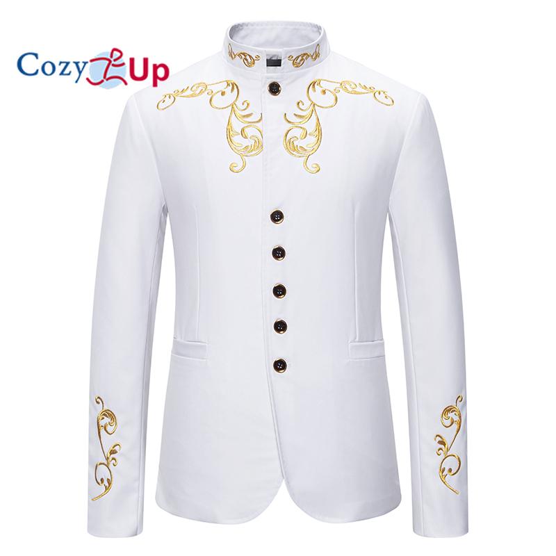 Cozy Up Men Wedding Stand-up Collar Embroidered Wedding Casual Slim Single-breasted Suit