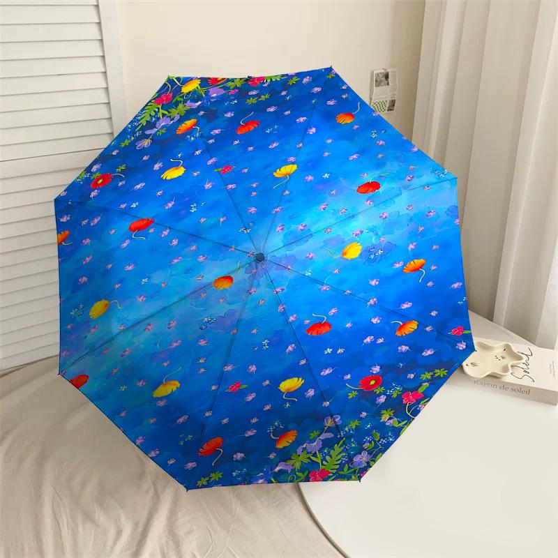 1PC Floral Pattern Fabric Umbrella-8-Rib Reinforced Portable Folding Travel Suitable for All Seasons Outdoor Daily Use  -J0330
