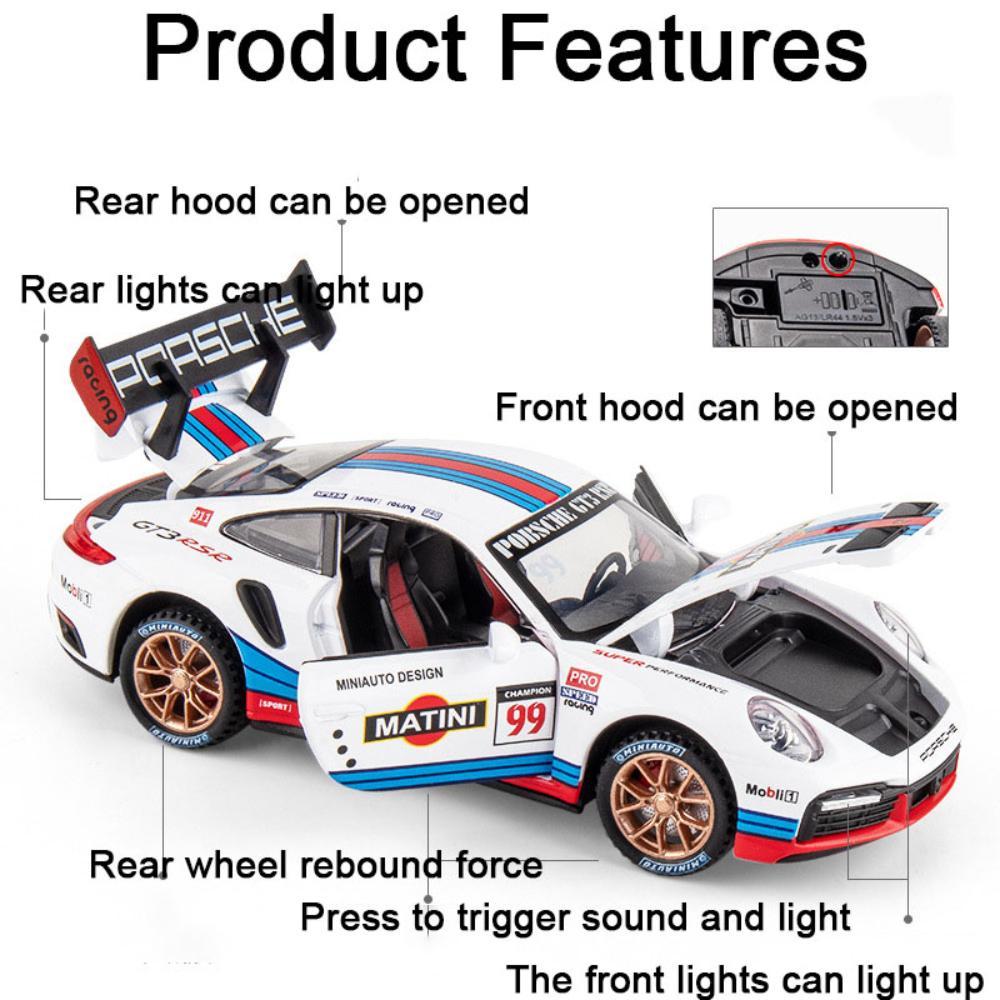 1/32 Porsche 911 GT3 RSR Sports Car Toy Alloy Diecast Scale Model Simulation Racing Pull Back Wheel Suspension Collection Toys for Boys