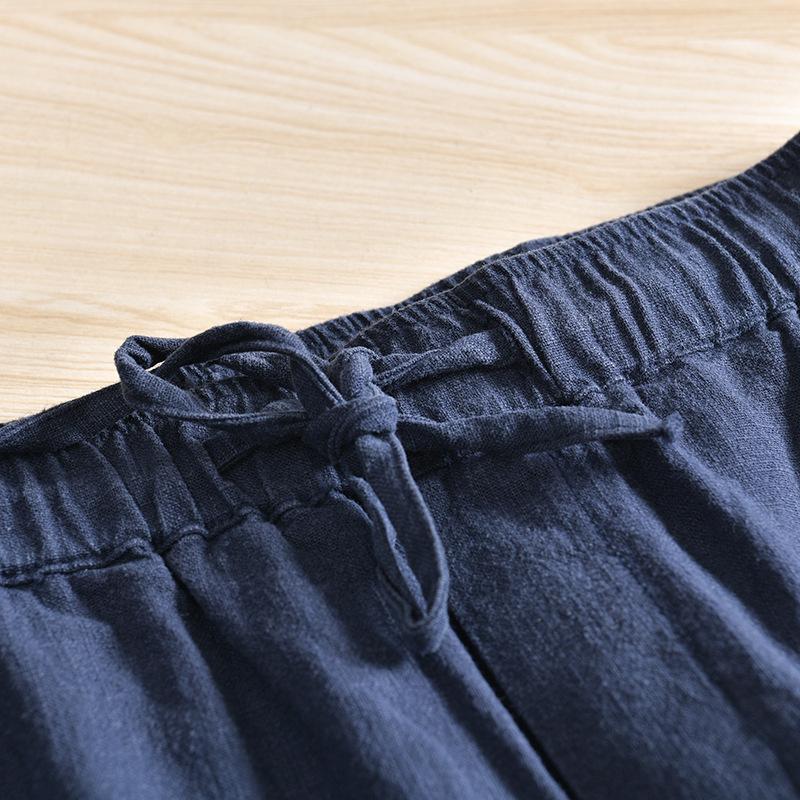 Мужские летние дышащие брюки прямого покроя из хлопка и льна DuPont Fabric с эластичной резинкой на талии