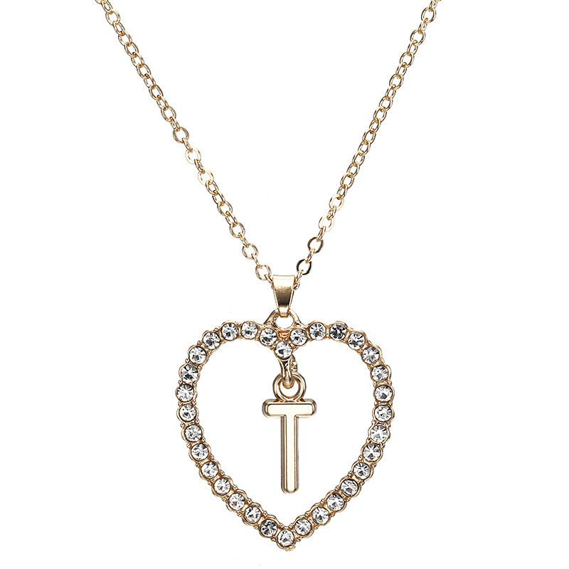 Шикарное европейское и американское бриллиантовое колье в форме сердца с 26 буквами, дизайн персикового сердца. Универсальная и элегантная цепочка на ключицу для женщин.