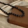Natural Agate Round Beads Beaded Ot Buckle Necklace Titanium Steel Versatile Personality Exquisite Temperament Collarbone Chain Maillard Accessories