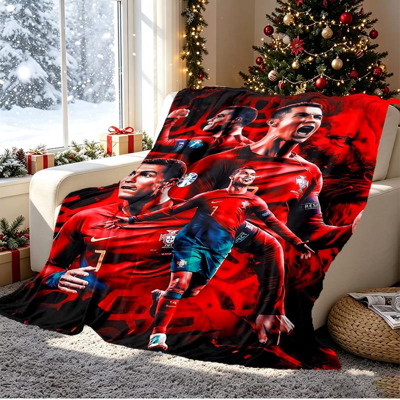 Cristiano Ronaldo Pattern Blanket for Home Decoration, Bed, Sofa, Car Travel, Camping, Suitable for All Seasons, Birthday Christmas Gift