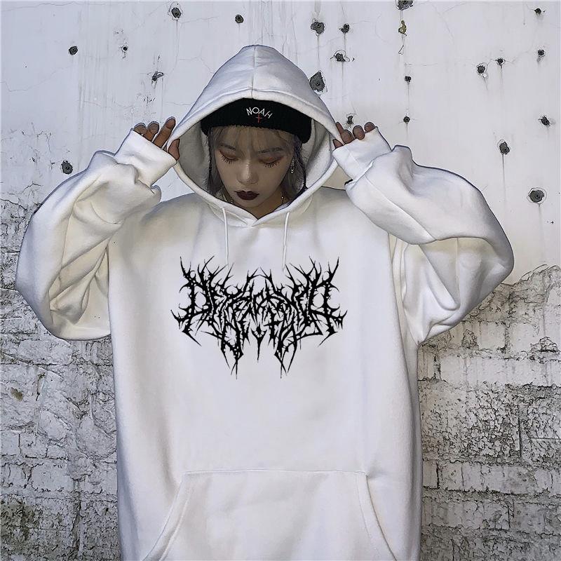 Худи в готическом стиле с капюшоном для женщин с принтом Streetwear Зимняя мода