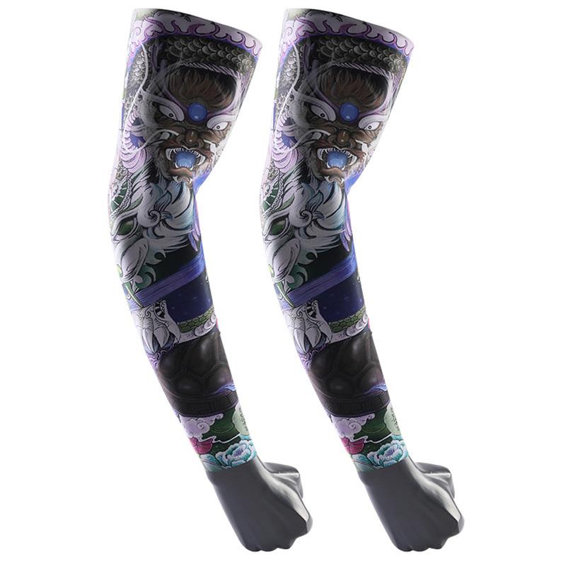 Мужские охлаждающие рукава для езды на велосипеде с защитой от ультрафиолета, нарукавники с принтом и татуировкой, для велоспорта, с ледяным шелком, лето