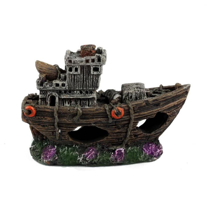 Aquarium Aquarium Landscaping Decoration Decor Mini Shipwreck Crafts Ornaments Resin Boat Shape Fish Tank Decoration Accessories