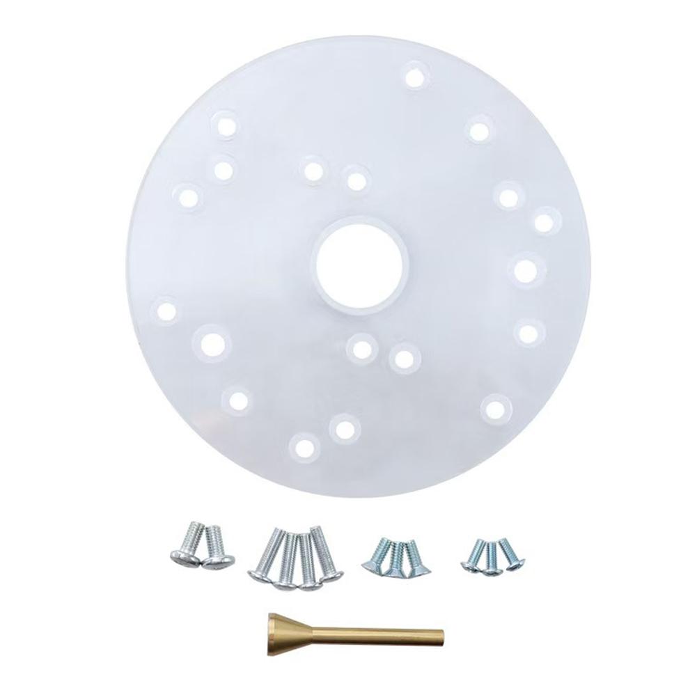 Comprehensive Brass Router Guide Bushing Set with Acrylic Base Plate Suitable for Various Woodworking Applications