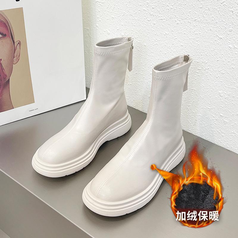 Весна и осень 2025 Новые ботинки на платформе Женские ботинки Мартин Белые одинарные ботинки Узкие ботинки Женские ботинки Челси Женские короткие ботинки