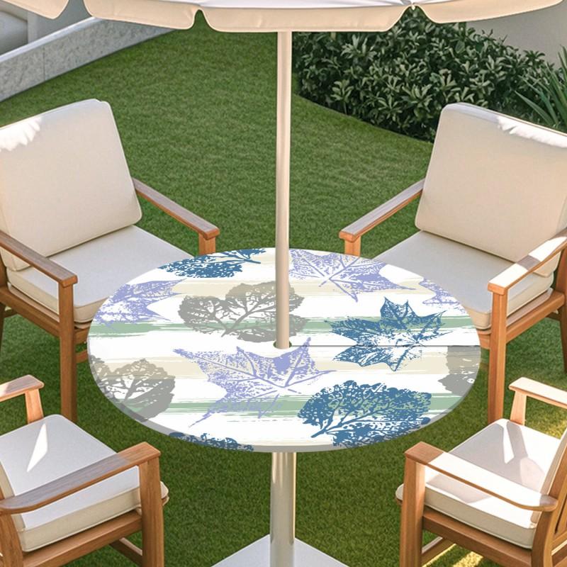 Outdoor Round Table Cover With Floral Print Oil Painting Style Waterproof Elastic Edge Patio Garden