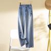 Women's High Waist Chinese Embroidery Straight Leg Jeans - Spring/Autumn 2025 Loose Slimming Drapey Design