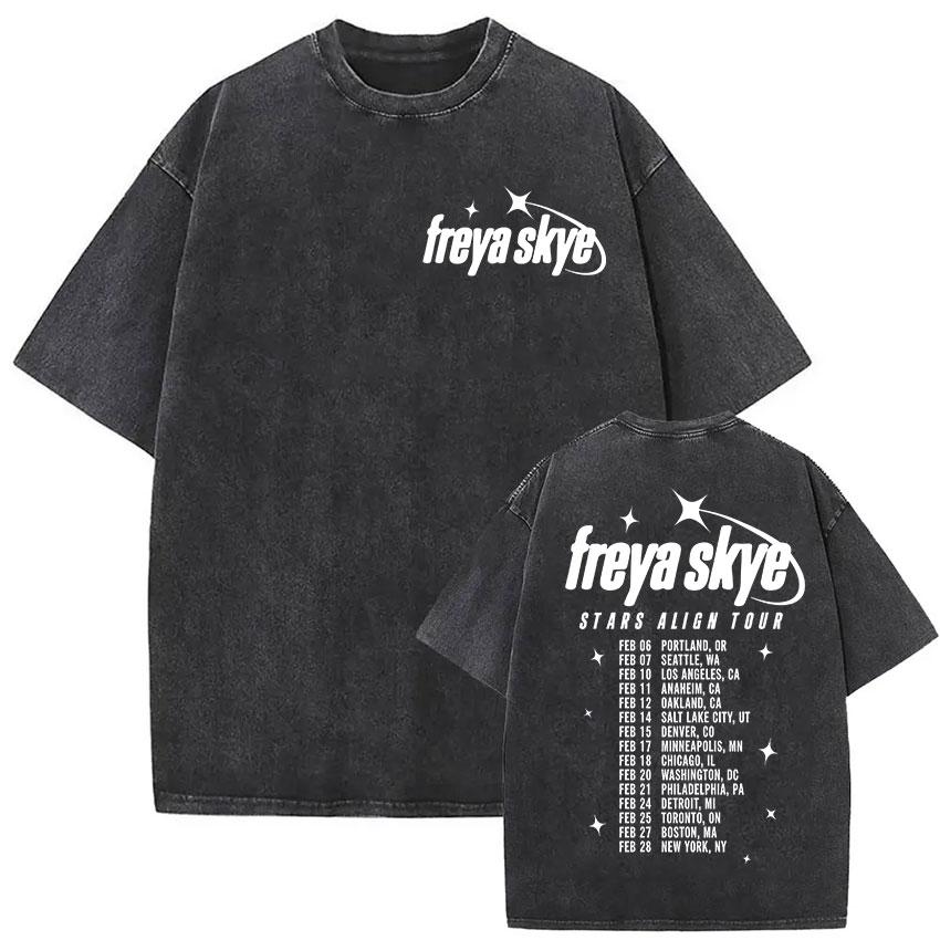Freya Skye Stars Align Tour Vintage Washed T Shirt Men Women Fans Gift Tops Clothing Tshirt Aesthetic Short Sleeve Tshirts