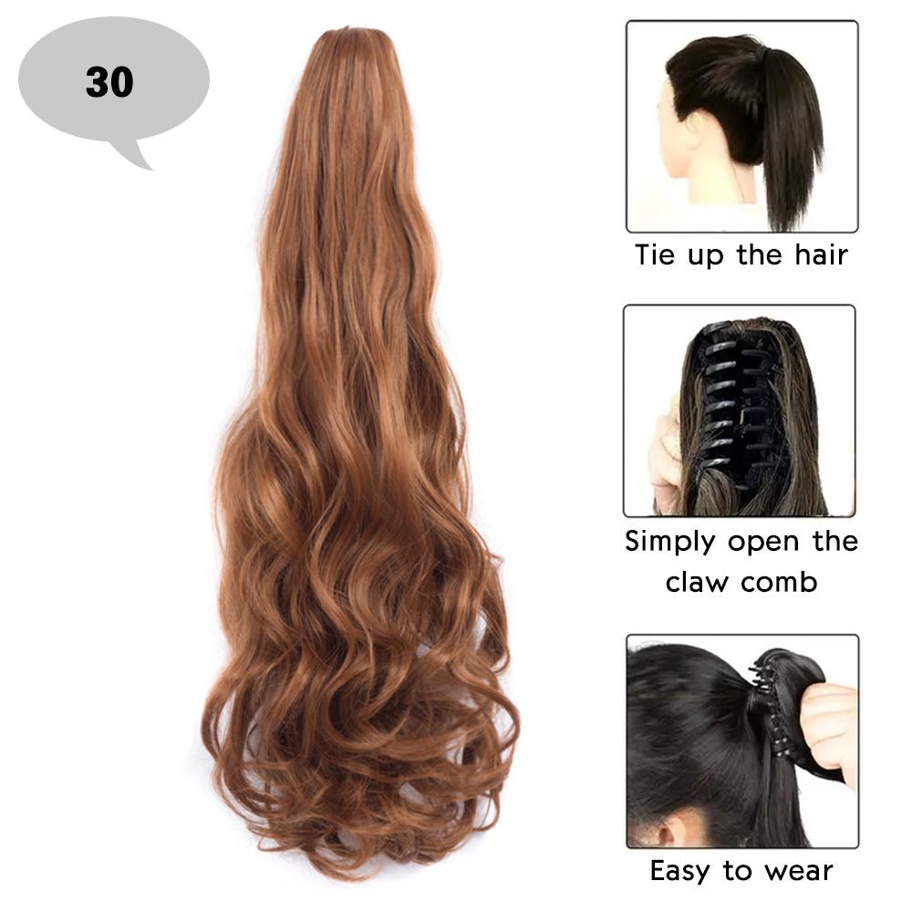 MERISIHAIR Synthetic 22 Inch Long Straight Claw Clip In Ponytail Extension Black Golden Brown Ponytail For Women