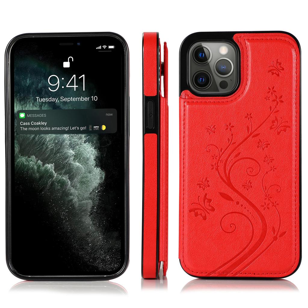 Butterfly Floral PU Leather Wallet Case for iPhone, Card Holder Slot Protective Cover with Kickstand