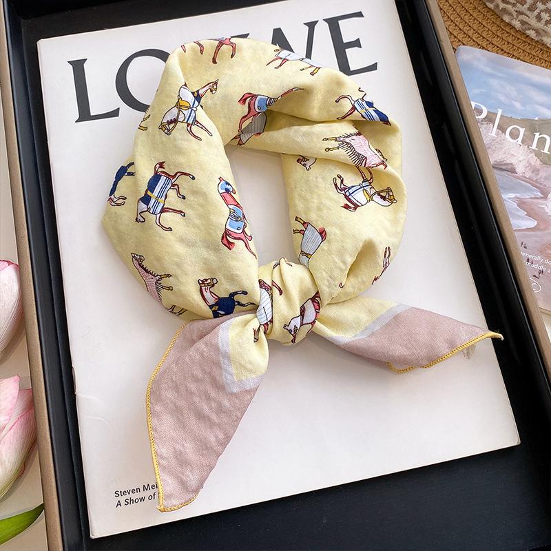 61 Cotton-Linen Pink Floral Small Square Scarf for Women, Silk Scarf 1116 New Pastoral Style Neck Scarf, Thin Mom Scarf