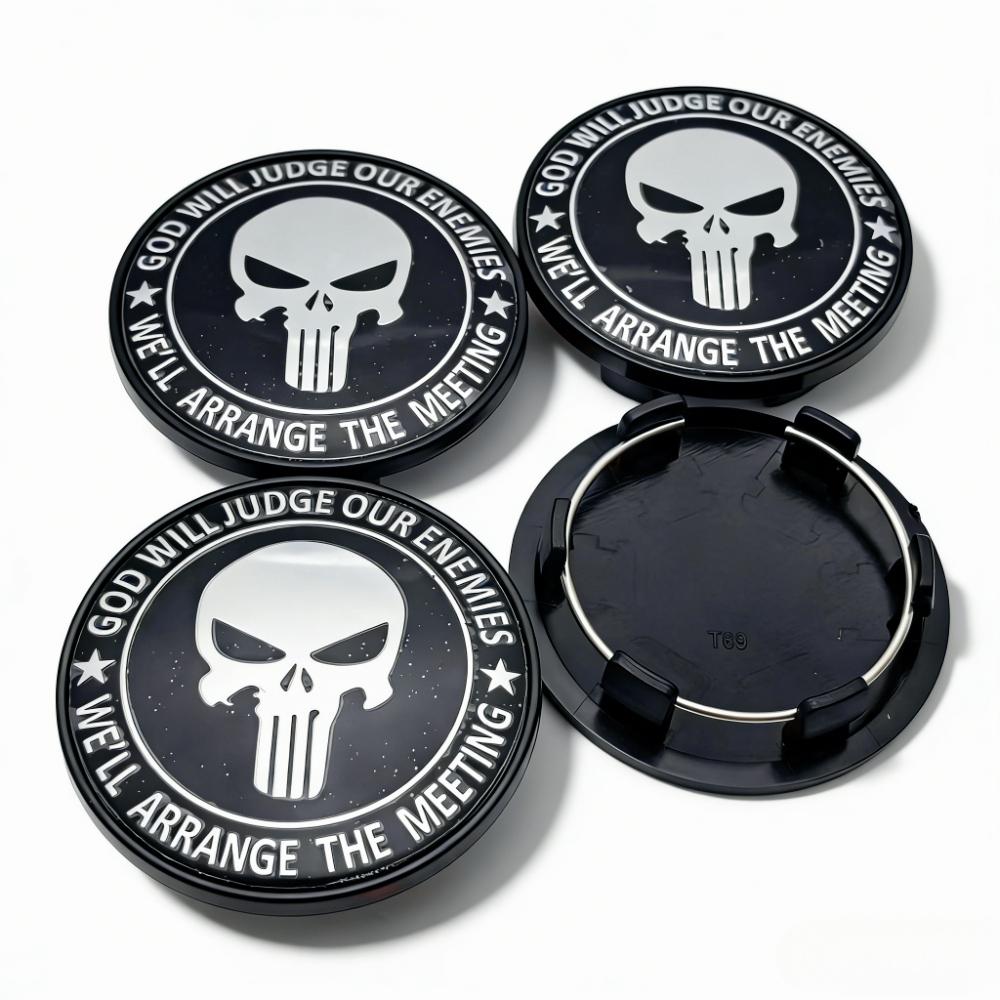 4pcs Skull Logo Emblem Badge Car Wheel Center Caps 69MM Clips 56MM Wheels Hub Dust Cap Rim Hubcaps Cover Replace Car Accessories