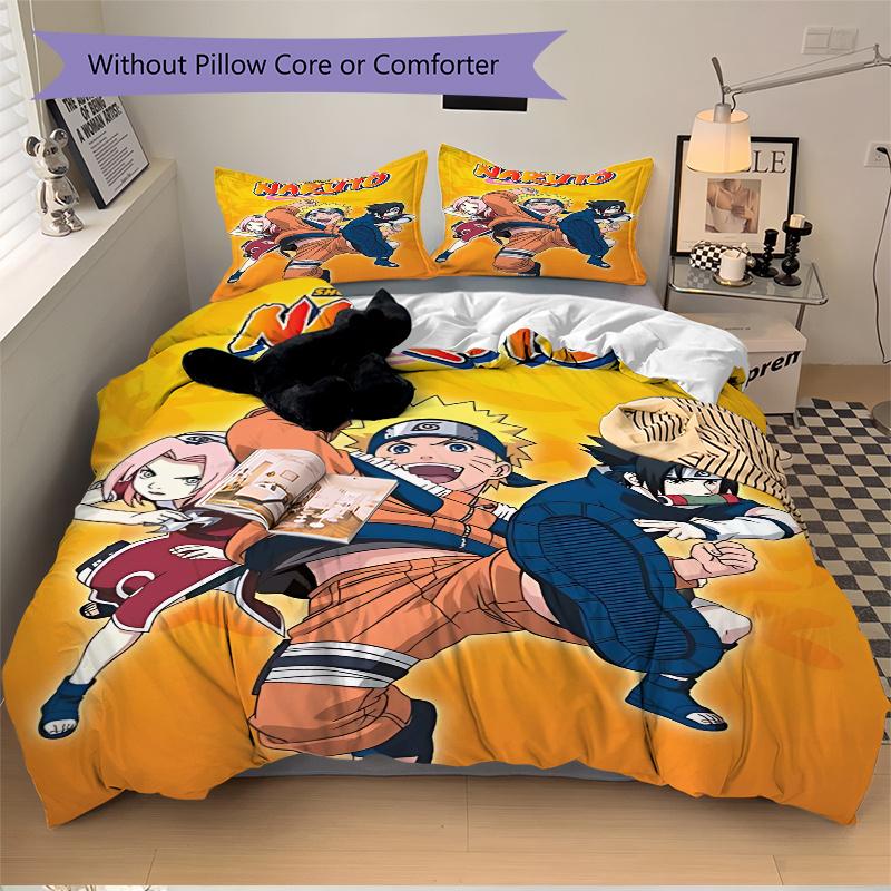 3pcs Naruto Characters Quilt Cover Set (1 Quilt Cover + 2 Pillowcases Without Pillow Core), High-Definition Printing for Home and Dormitory.H064
