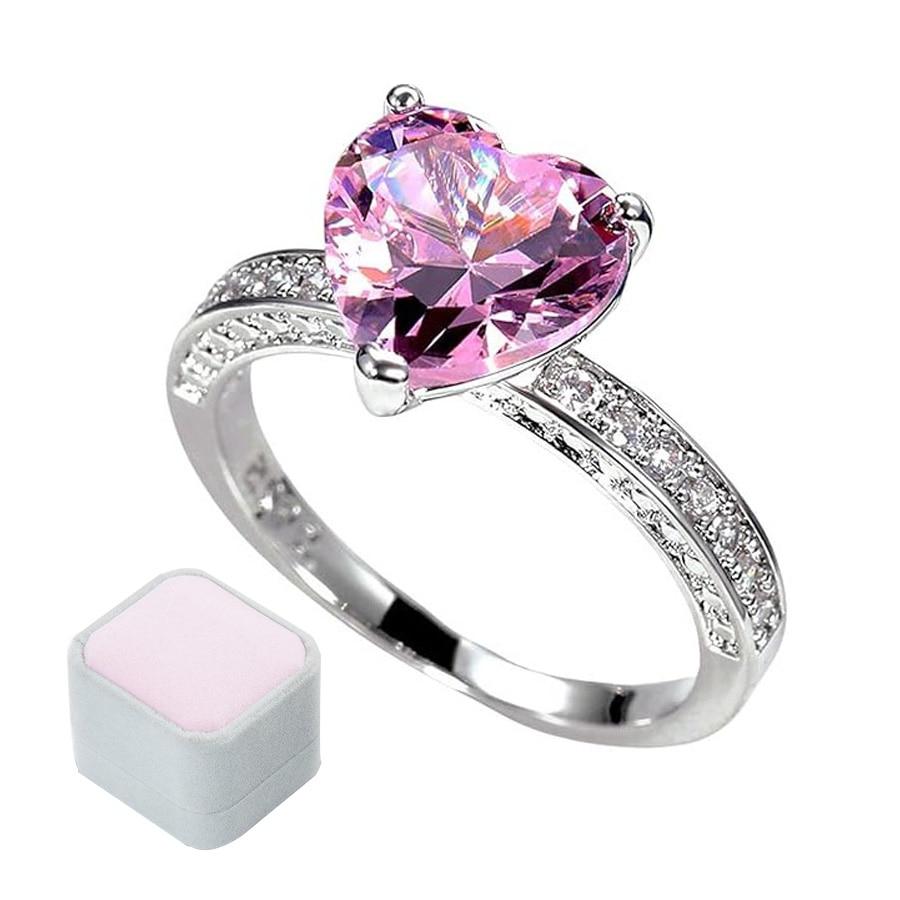 YQLAFT 925 Sterling Silver Shining Zirconia Engagement Ring Pink Heart Shape 18.1mm Diameter with Gift Box