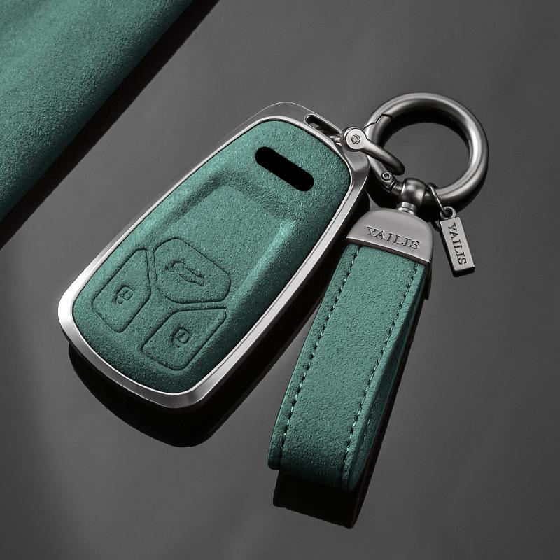 Metal Suede Car Remote Key Cover Case Holder Shell Keychain for A4L A5 A6L A7L Q4 E-trom Q5 Q6 Q7 Q8 RS6 RS7 S4 S6 S7 Q3