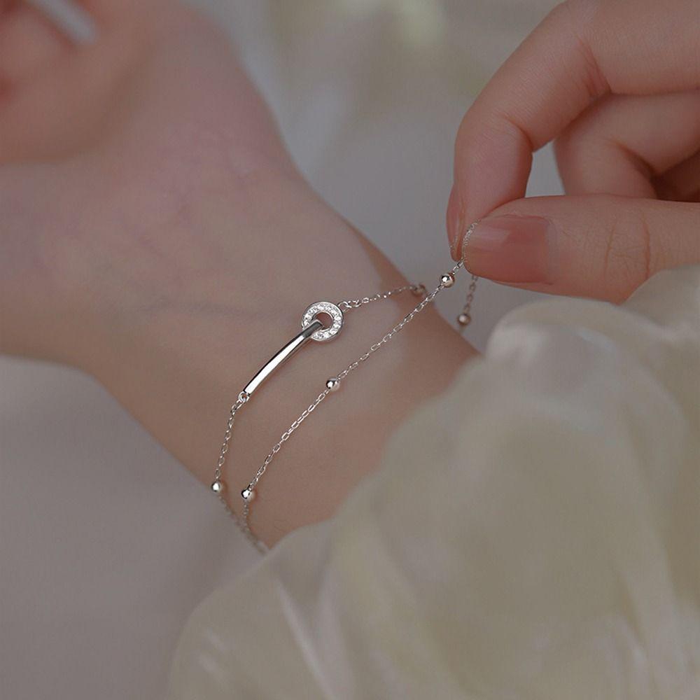 Steel Rhinestone Fashion Jewelry Women Double Layer Bracelet Korean Style Bracelet Hand Chain