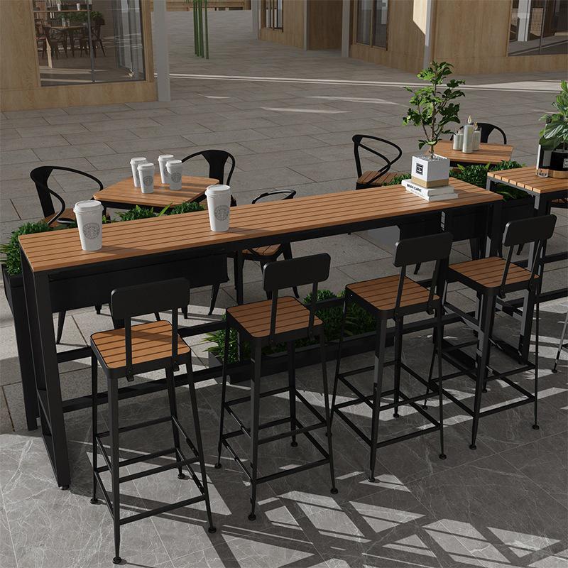 3m Outdoor Wood-Plastic Bar Table and Chairs for Coffee Shops & Seaside Milk Tea Shops