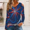 Plus Size Women Casual V Neck Shoulder Cutout Long Sleeve Daily Tee