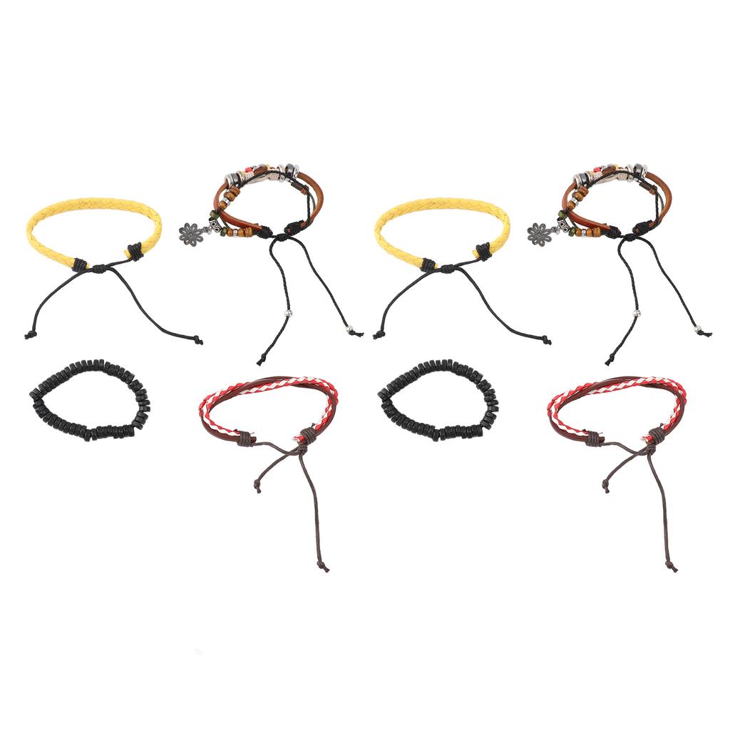 2 Set Vintage Multi Layers Women Bracelet PU Leather Ethnic Tribal Braided Bracelet
