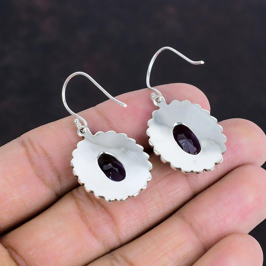 Серьги с граненым африканским аметистом, серебряные серьги 925 пробы, ювелирные изделия с драгоценными камнями, серьги ручной работы, винтажные серьги, подарки для нее, серебряные украшения