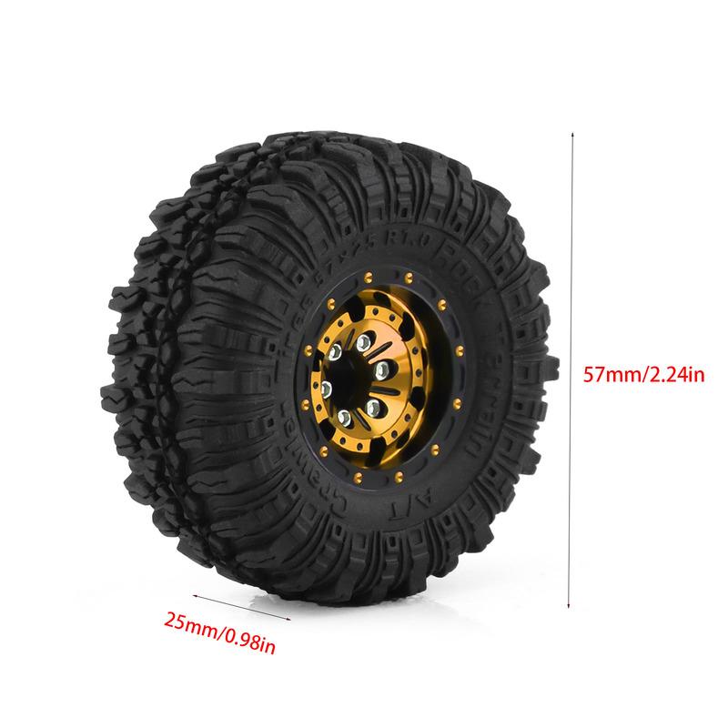 4pcs scx24 beadlock wheels scx24 tires 1.0 beadlock wheels 1.0 crawler trx4m tires 1/18 1/24 RC Crawler Car Axial AX24 FMS FCX2