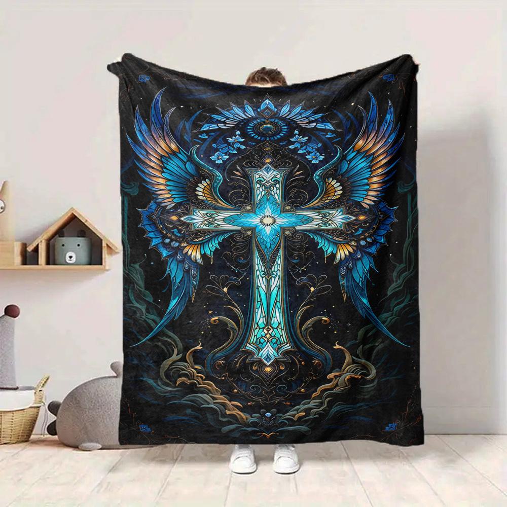 1pc Gothic Cross Blanket Lightweight Flannel Blanket Throw Blanket For Sofa, Bed, Travel, Camping yy2509026182