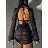 European and American Sexy Slim Fit Backless Knitted Perspective Long Sleeve Dress Short Dress Sexy Knit Mini Dress