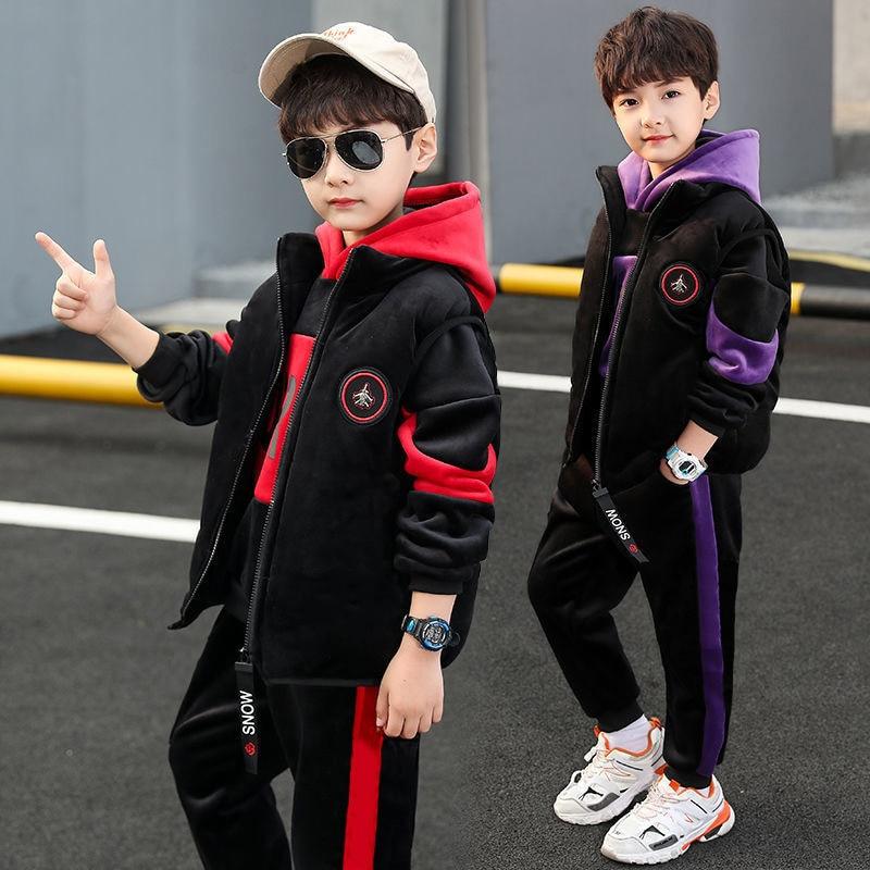 3 Pieces/set Boys Clothing Sets Kids Clothes For Teens Children Outfits Vest Hoodies Tops Pants Autumn Winter Suit Warm