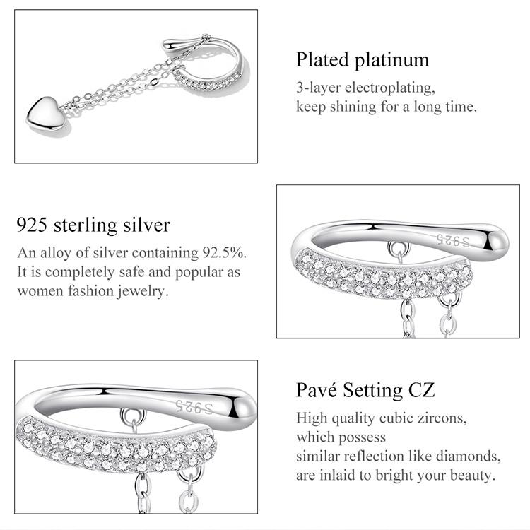 WOSTU Женские серьги-каффы из стерлингового серебра 925 пробы с зеркальными сердечками, изысканные свадебные украшения, подарки