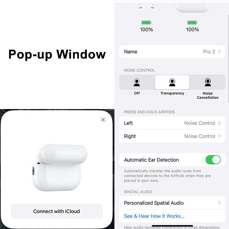 Air Pro Wireless Earphones Bluetooth Headset Pro 2 TWS Earbuds USB-C Type Cable Pop-up Window For IOS Android With Box Full Set