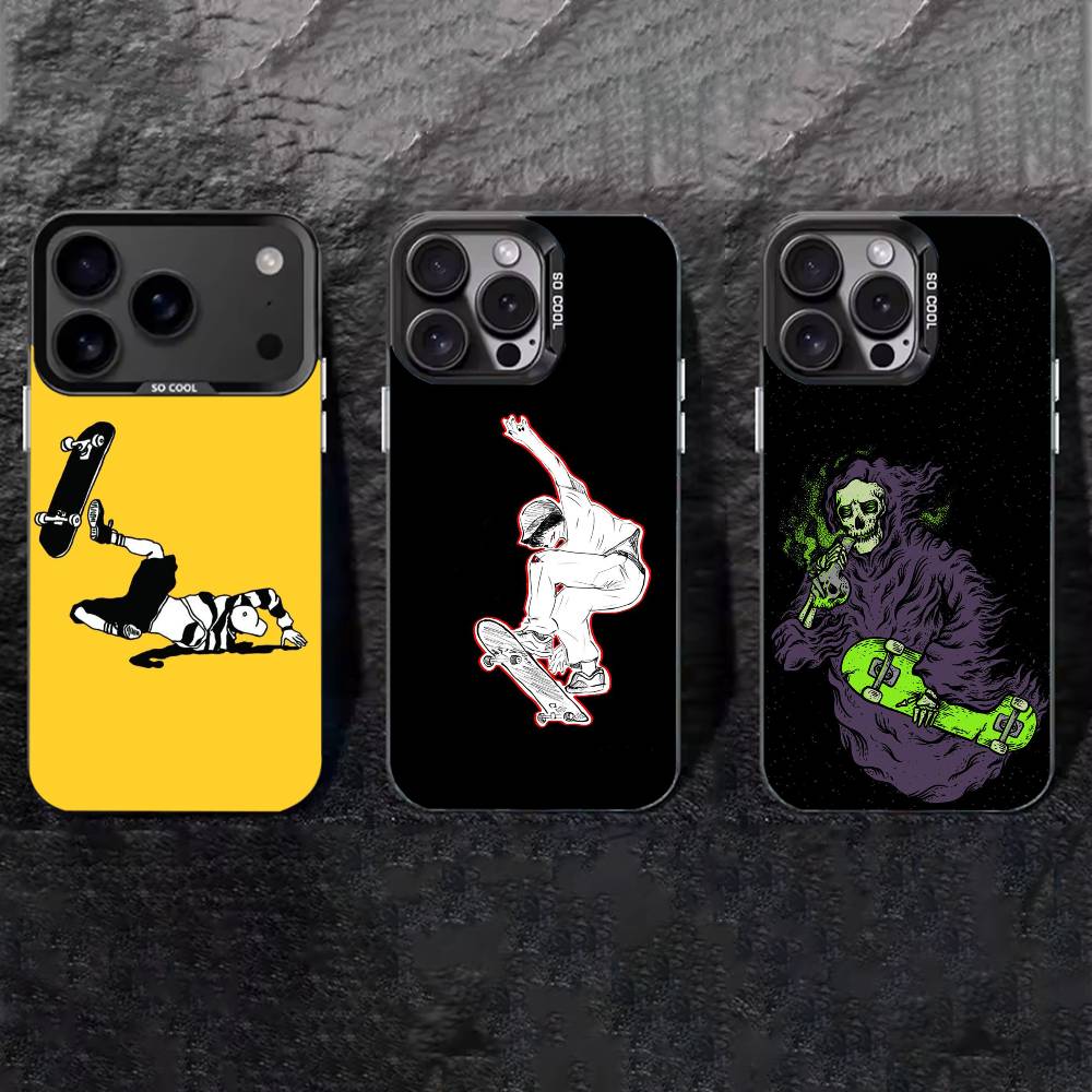 COOL S-Skateboard Phone Case For iPhone 17,16,15,14,13,12,11 Plus,Pro Max,XS,Colored silver phone case