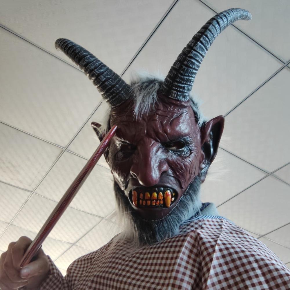 Fallen Angel Demon Human Face Horned Mask Horror Costume Sheep Horn Headgear Support