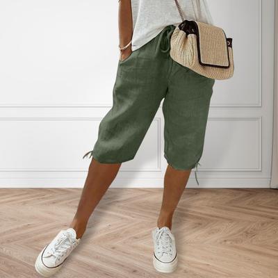 Женские шорты, эластичные, средней талии, регулируемые, с завязками, для йоги, бега, с карманами, однотонные, свободного кроя, длиной до колена