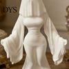Dark Aesthetic Figurine Ghost Bride Statue, Vintage Headless Bridal Sculpture with Veil Mermaid Gown, Bedroom Shelf Decor Matte White DIY Unpainted