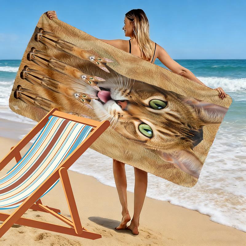 Abysinnia Cat Print Beach Towel, Large Soft Quick Dry Towel for Beach Camping Swimming
