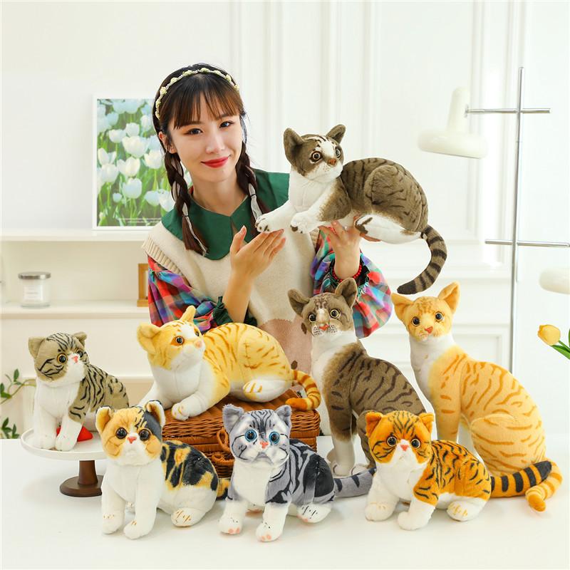 Realistic Plush Cat Toy Lifelike Short Hair Kitten Stuffed Animal Doll Wholesale