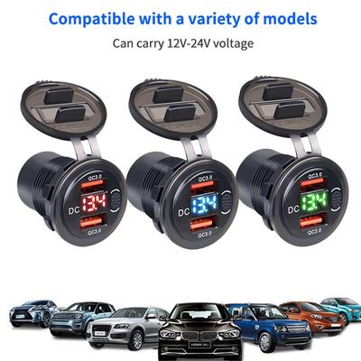 QC3.0 Dual USB 12V 24V 3.1A Адаптер автомобильного зарядного устройства с вольтметром Розетка для быстрого зарядного устройства Светодиодный цифровой дисплей для автомобиля Лодка Морской мотоцикл