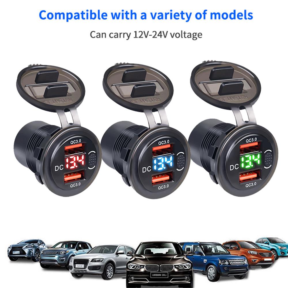 12 В/24 В, двойная USB-розетка QC3.0, автомобильное зарядное устройство, USB-разъем для прикуривателя, водонепроницаемая со светодиодным вольтметром, переключатель включения/выключения, адаптер для быстрой зарядки, автомобильные аксессуары