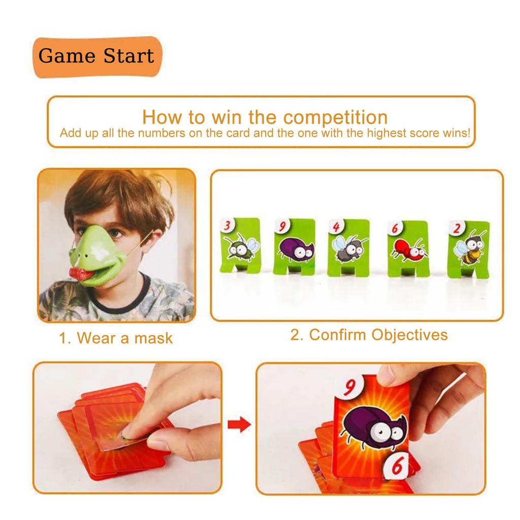 Tongue Shooting Game, Lizard Party Blower Masks With Blowing Tongue Game For Kids, Insect Cardboard Included