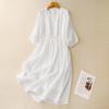 White Cotton and Linen Artistic Long Flowing Travel Beach Skirt Dress