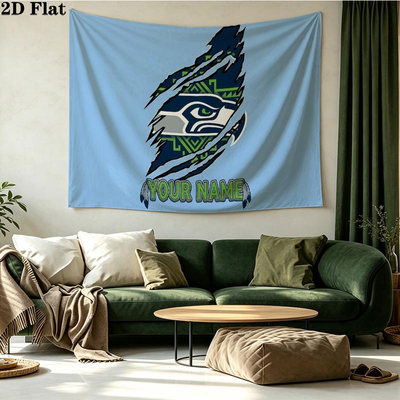Custom Name Seattle Seahawks Printed Tapestry – Wall Hanging for Bedrooms, Dorms, and Home Decor