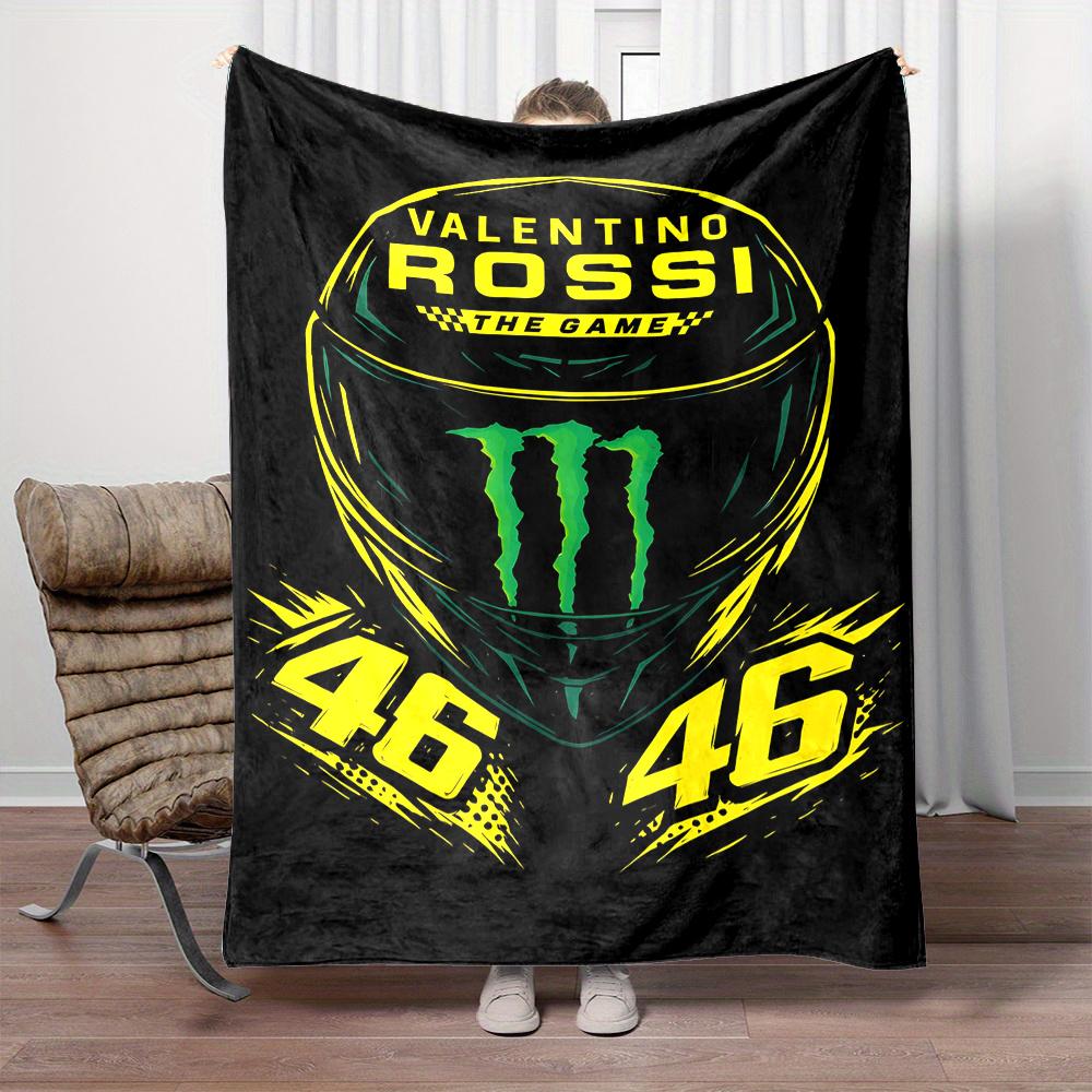 Plush Printed Blanket Valentino Rossi 46 Motorcycle Helmet Monster Black Yellow Green Art for MotoGP Fan Gift Wall Decor