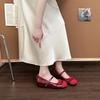 Retro Bow One-button Mary Jane Shoes Summer French Fashion Temperament Leather Shoes Ballet Women's Flat Shoes