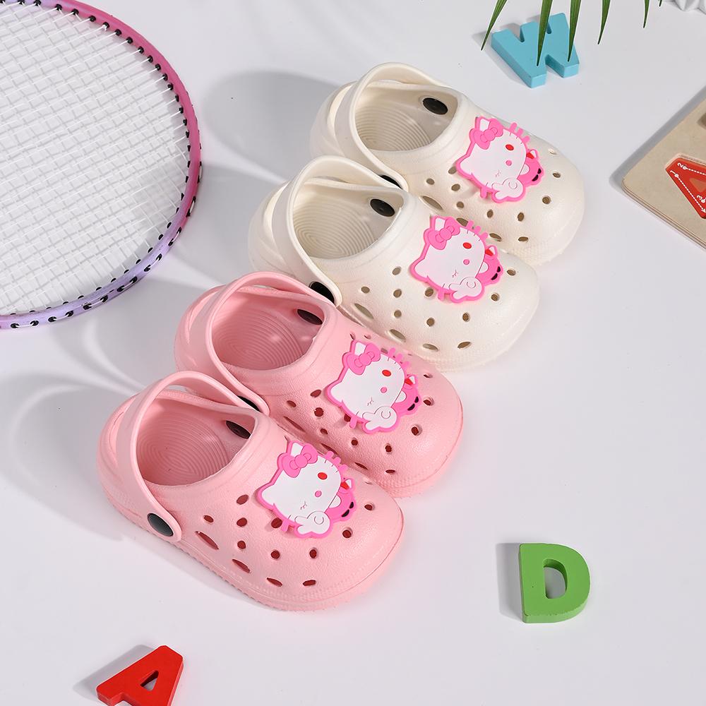 Новые летние детские шлепанцы Sanrio, милый рисунок Hello Kitty, нескользящие EVA-сабо с отверстиями, пляжные сандалии, садовая обувь, домашние тапочки
