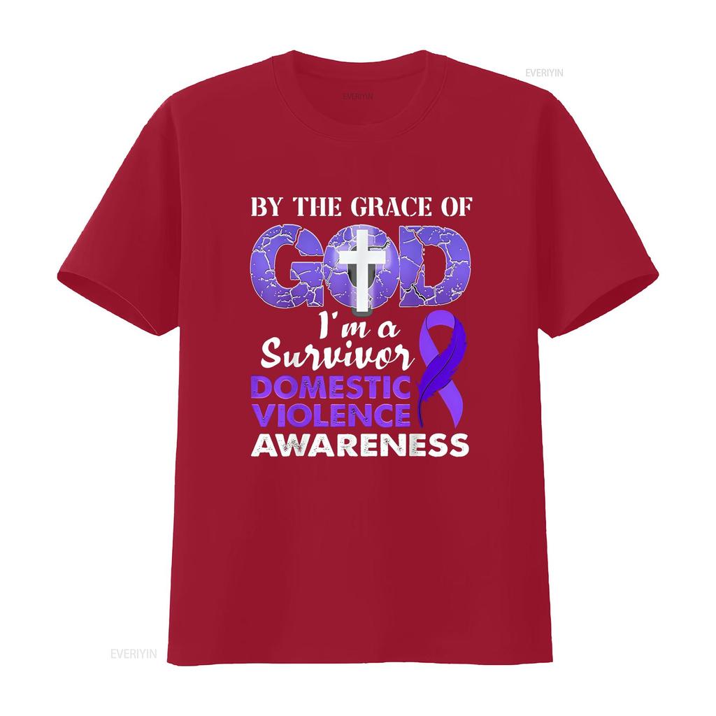 By The Grace God I m A Survivor Domestic Violence Awareness T Shirt vintage Washed Breathable Unisex Soft Comfortable Casual