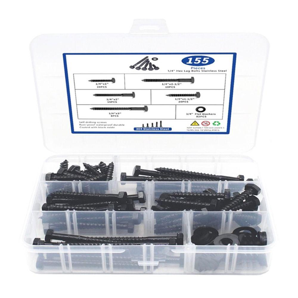 155pcs/box High-Quality Material 304 Stainless Steel Wood Screws Assortment Kit Convenient Storage